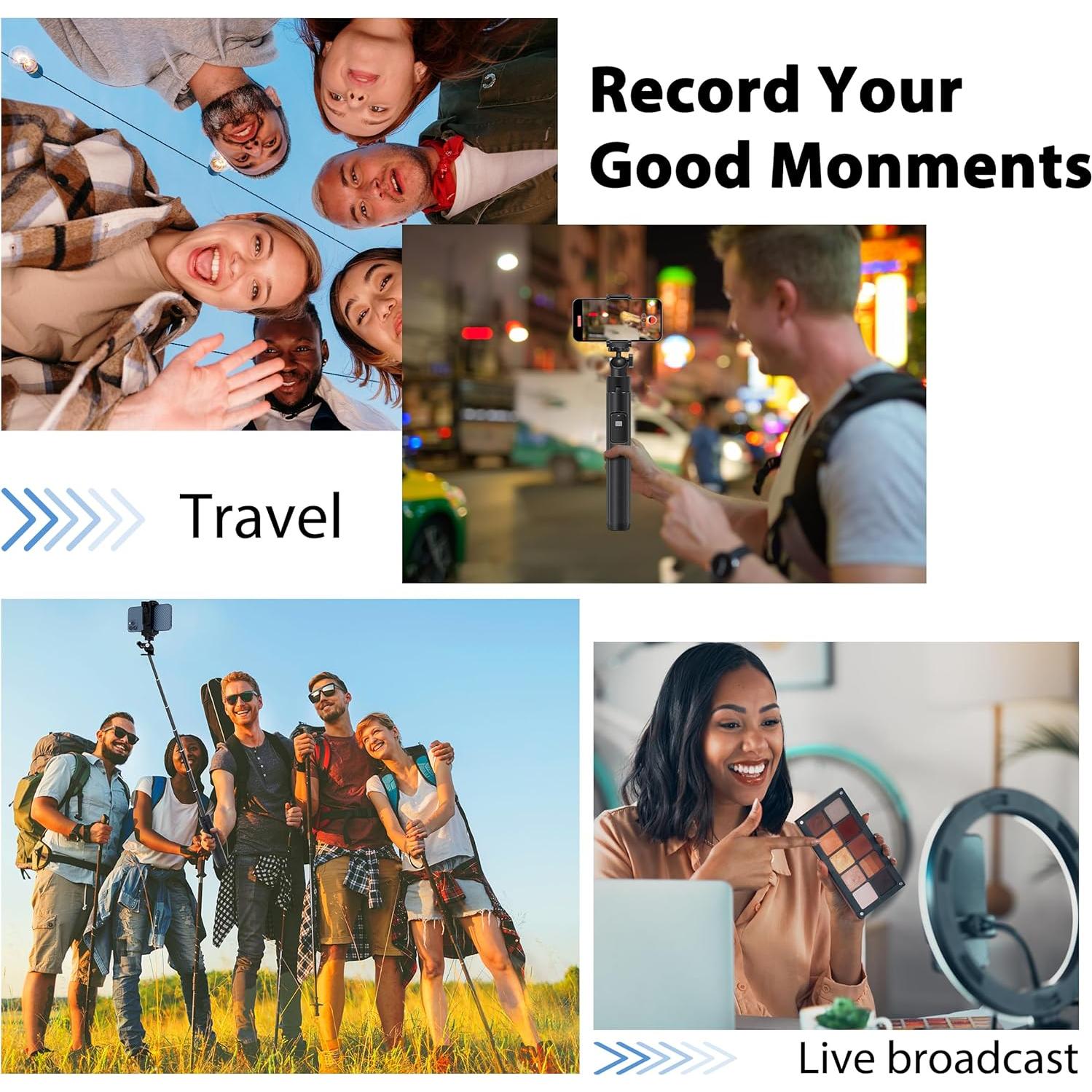 bluehorn Extendable 62 inches Aluminum Alloy Selfie Stick Phone Tripod Stand New Model with Wireless Remote Shutter Compatible with All Cell Phones/iPhone 17 pro max/air/16/15/14/13/Android