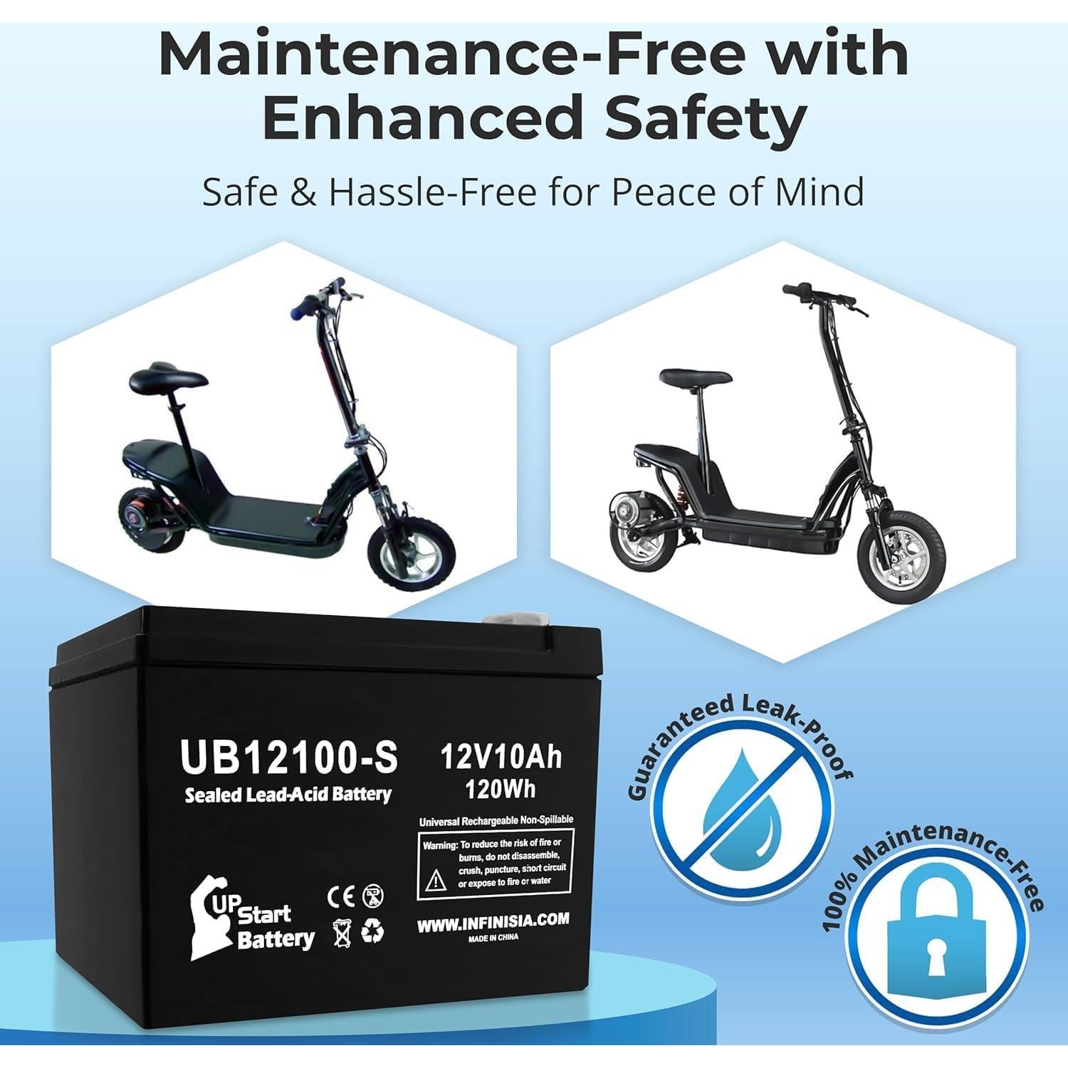 Paquete de 2 Baterías de Reemplazo 12V 10Ah UpStart para Scooter