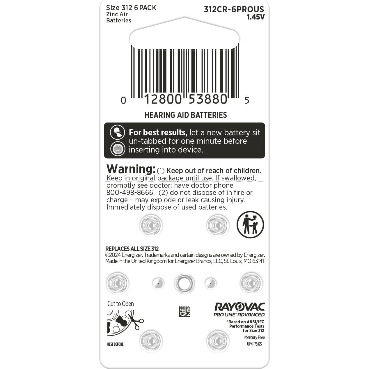 Baterías para Audífonos Rayovac Proline Advanced 312 - 48 Unidades