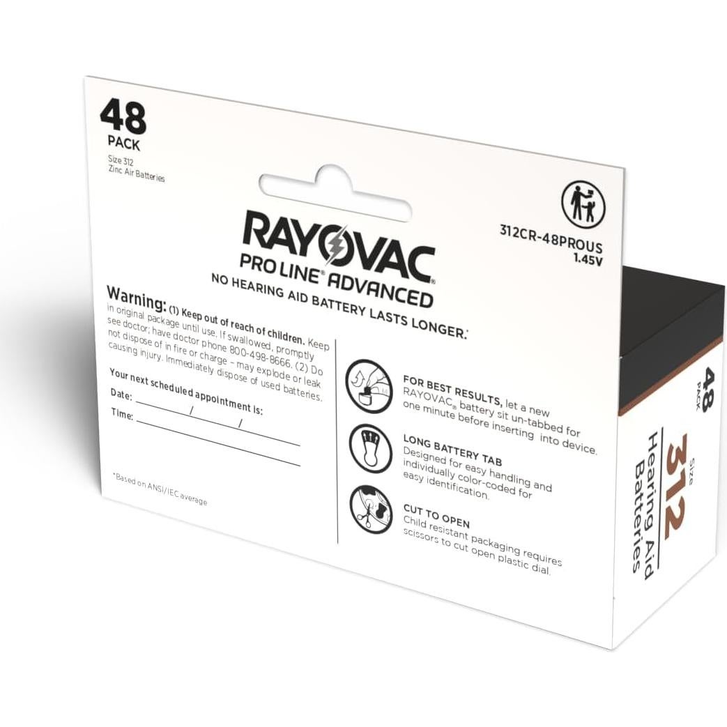 Baterías para Audífonos Rayovac Proline Advanced 312 - 48 Unidades