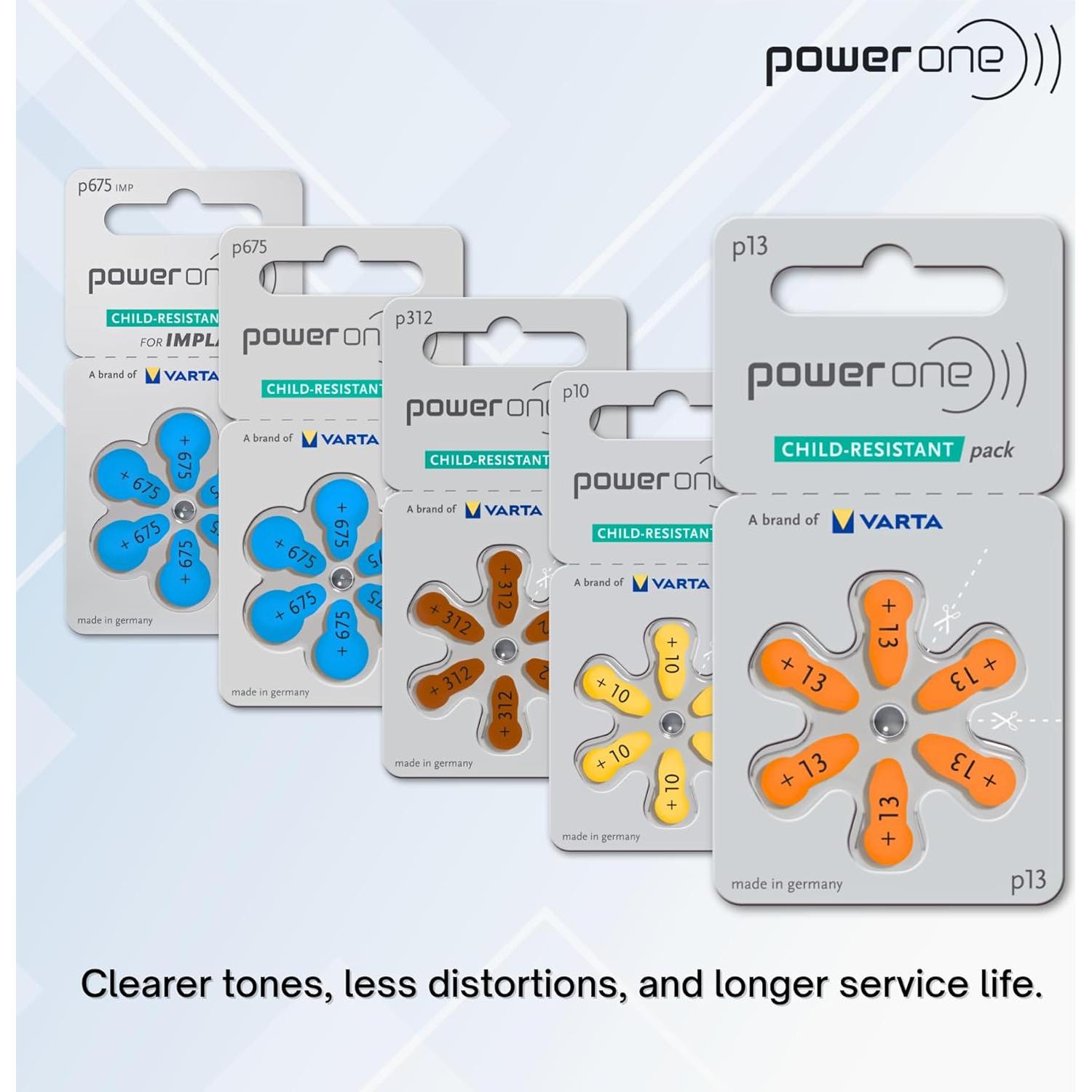 Baterías Power One P13 Zinc-Aire 60 Unidades 1.45V