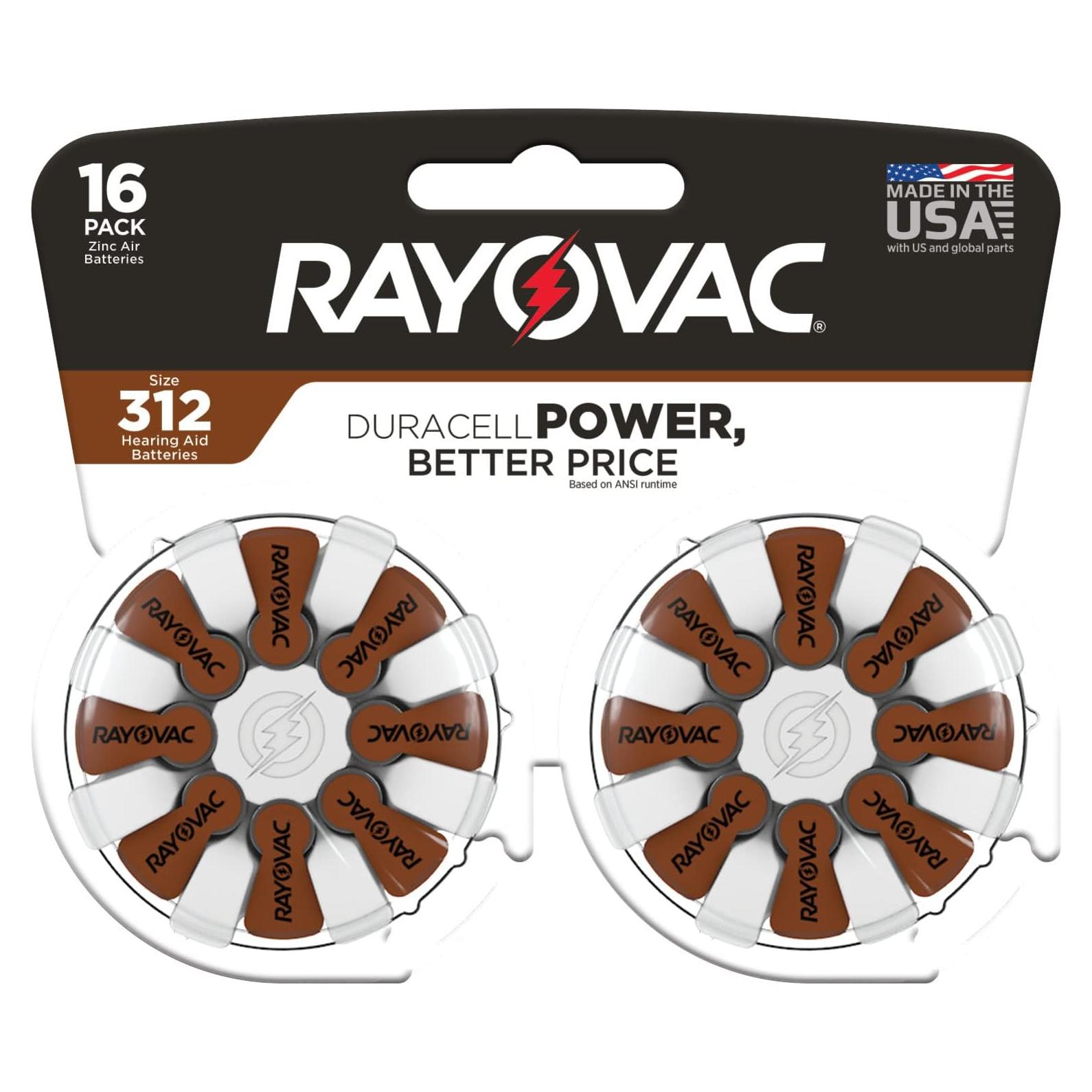 Baterías para Audífonos Rayovac Tamaño 312 - Paquete de 16