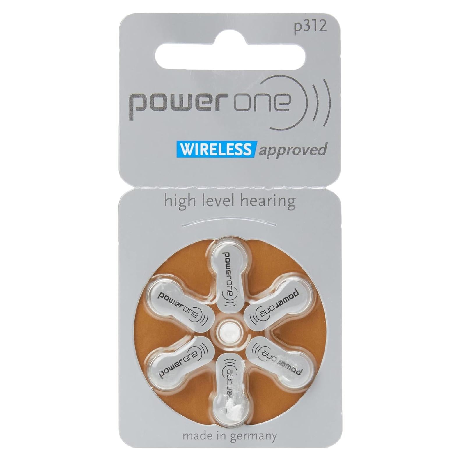 Power One Hearing Aid Batteries p312 Brown, 1.45 V, 170 mAh - Pack of 6