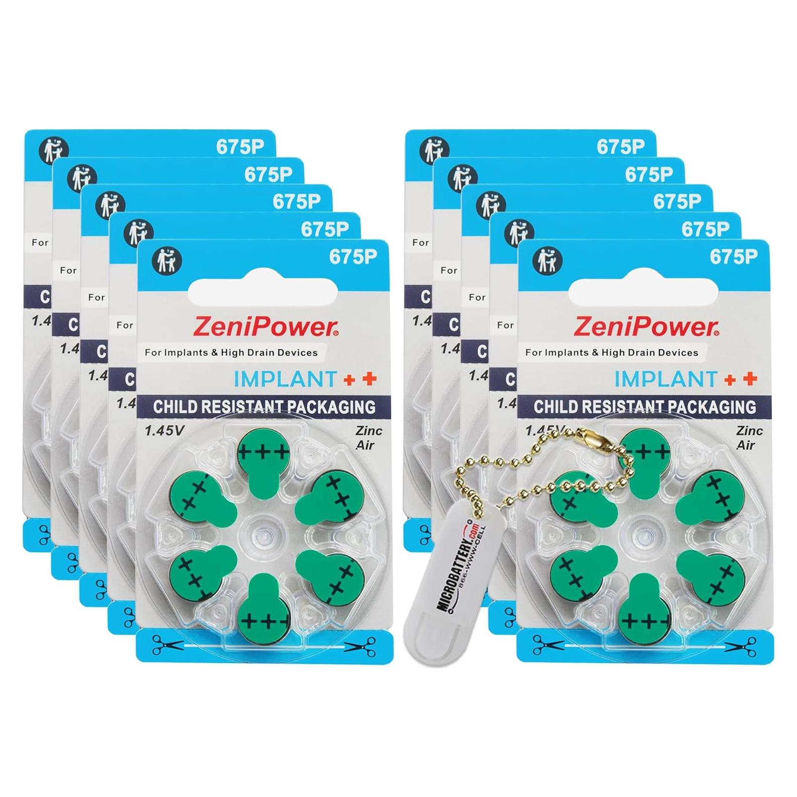 60 Baterías ZeniPower 675P para Audífonos de Aire Zinc