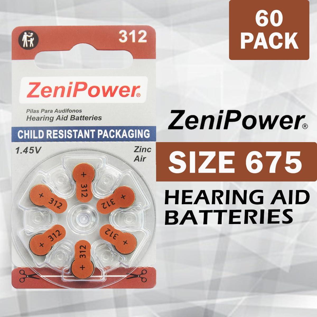 Baterías ZeniPower 312 para Audífonos - 60 Unidades + Kit Soporte
