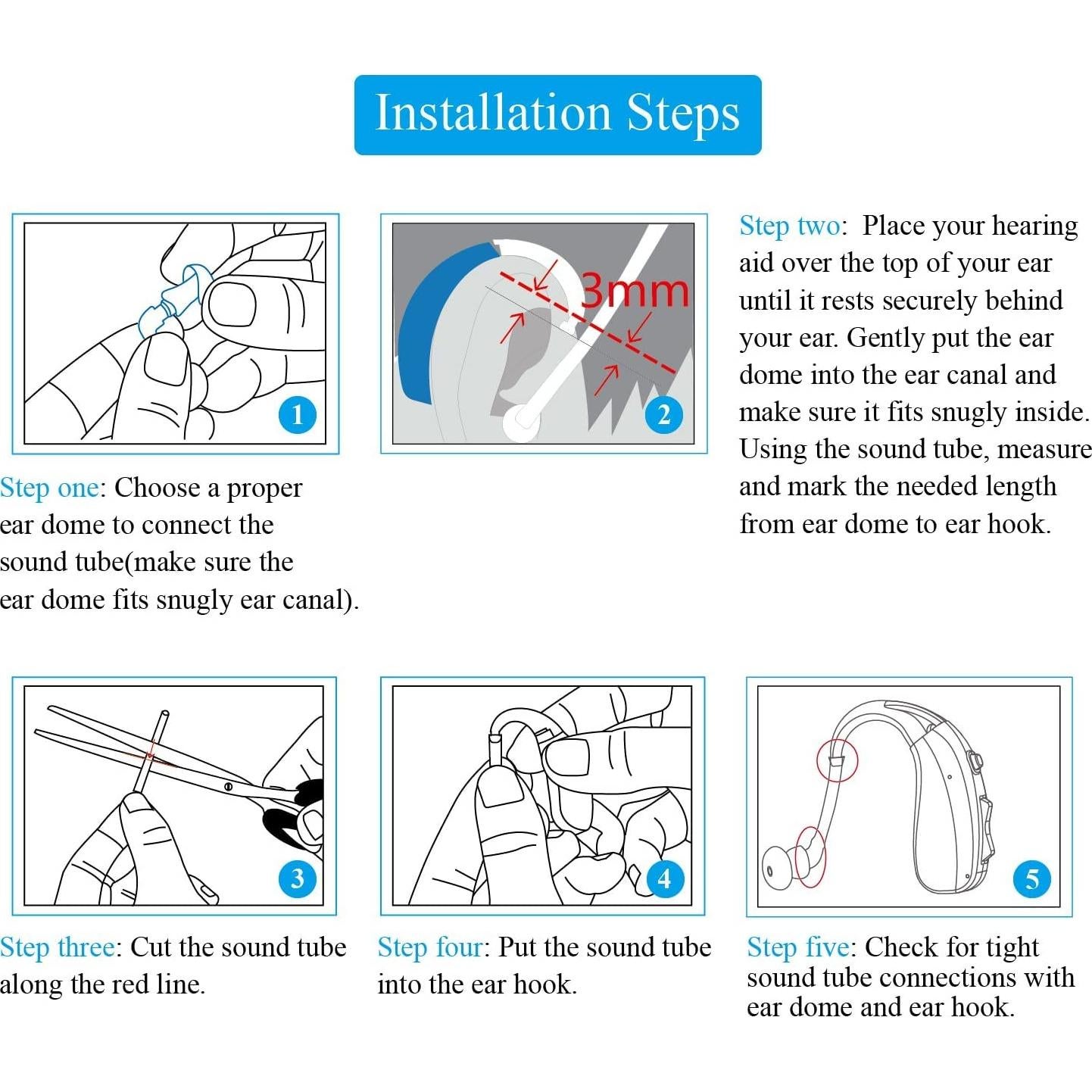 Accesorios para Audífonos BTE Banglijian - 3 Tubos, 9 Tapones, Herramienta