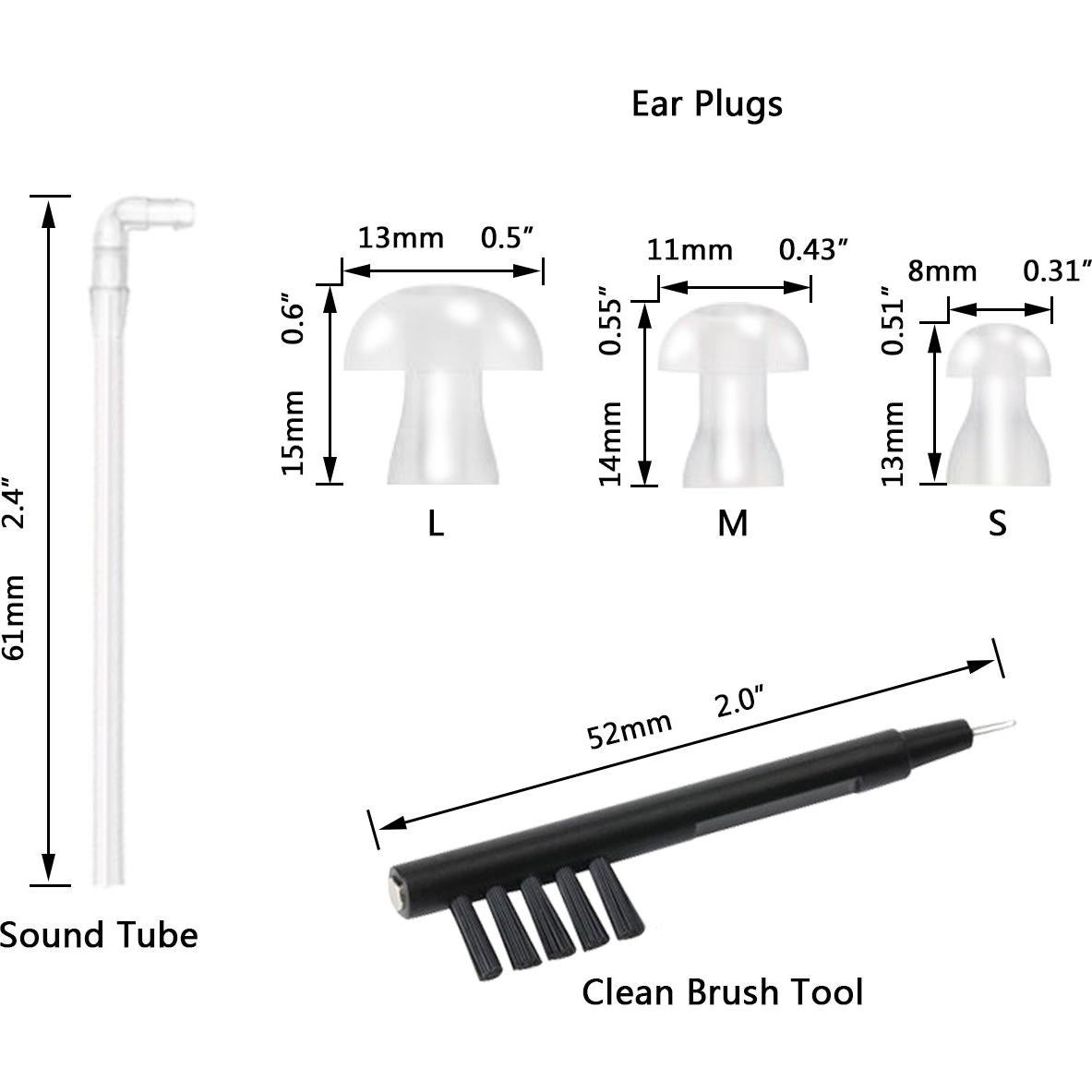 Accesorios para Audífonos BTE Banglijian - 3 Tubos, 9 Tapones, Herramienta