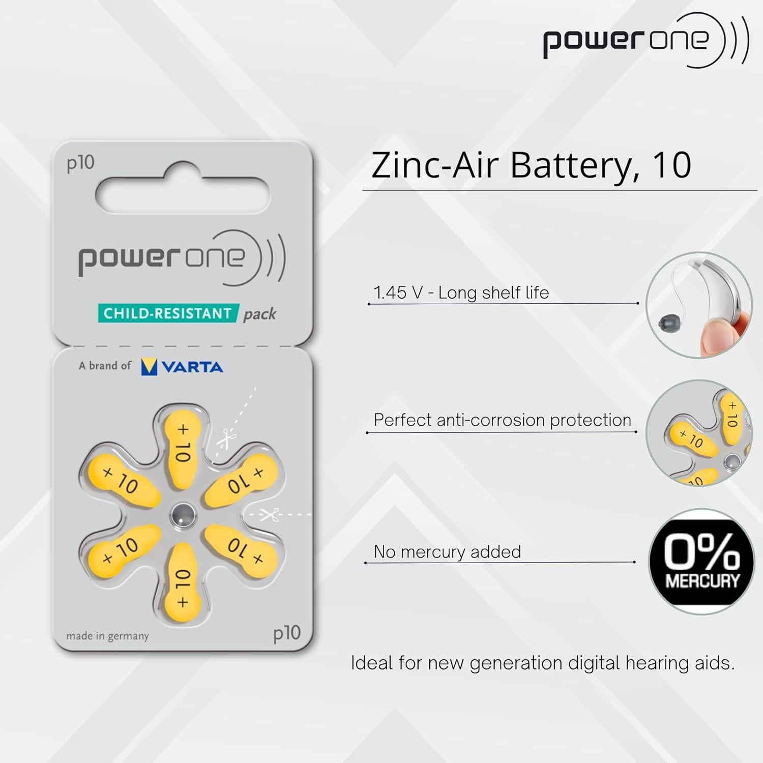 Baterías para audífonos PowerOne tamaño 10 - 300 piezas