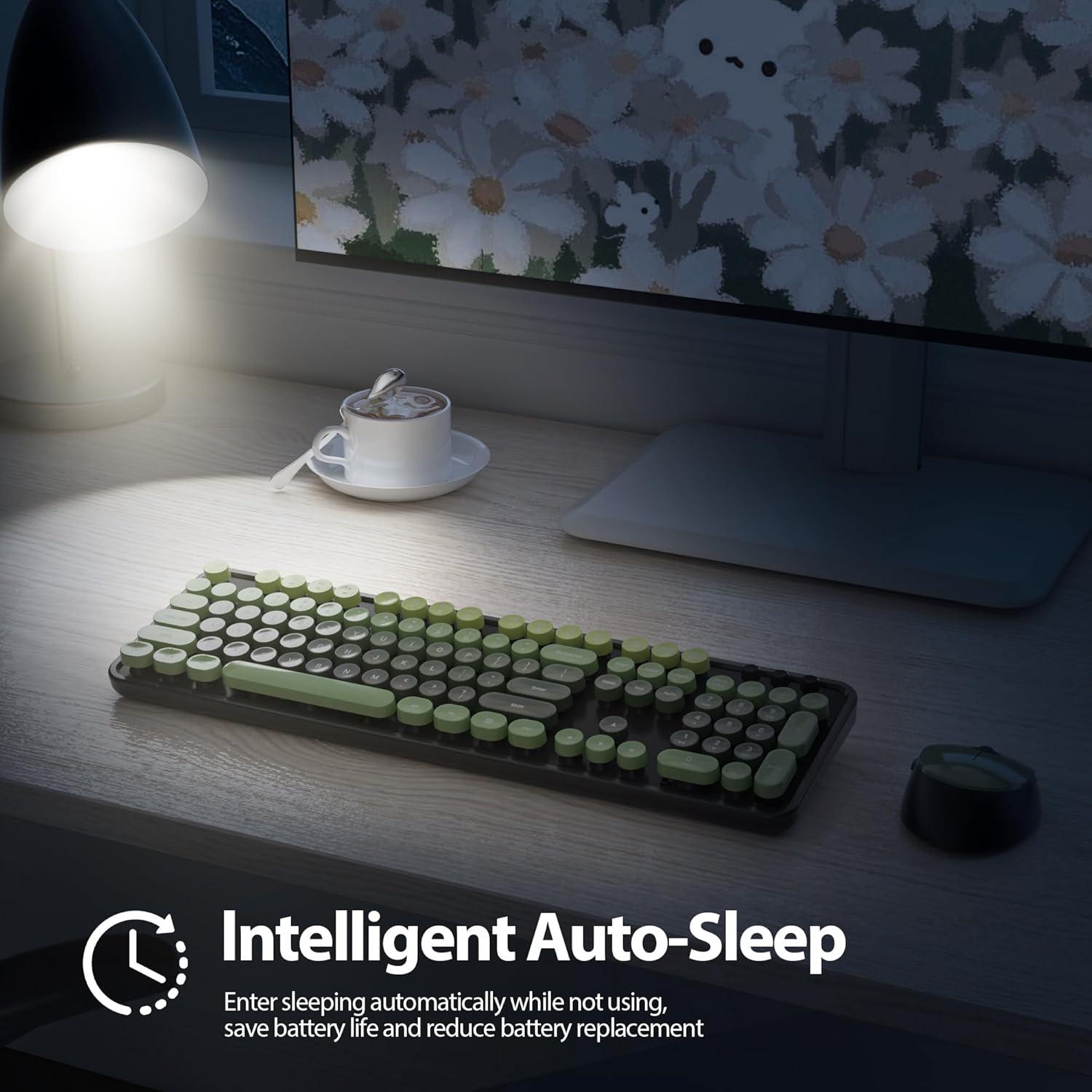 Combo Teclado y Ratón Inalámbricos iRoboosta Verde Oscuro