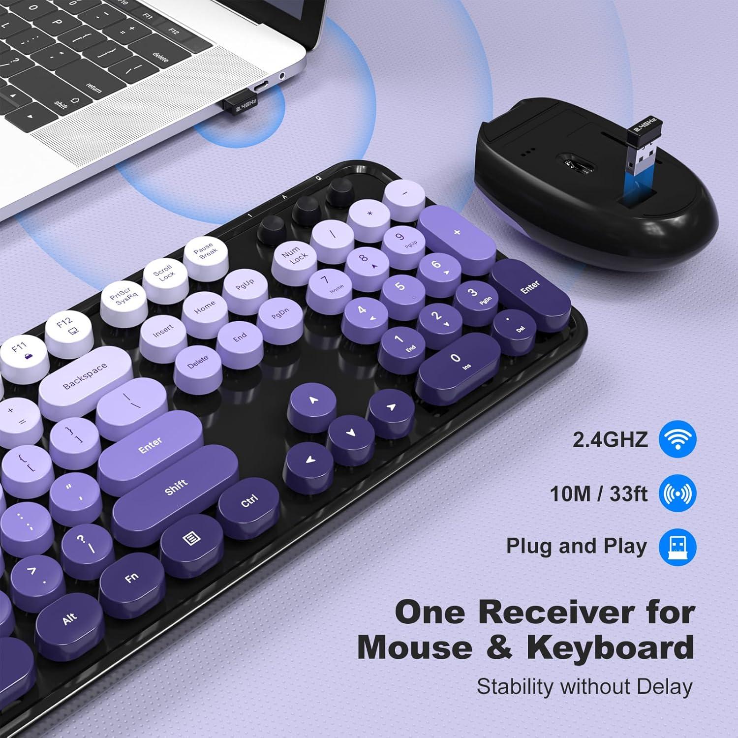 Teclado Inalámbrico Retro SQMD con Ratón Colorido USB 2.4GHz