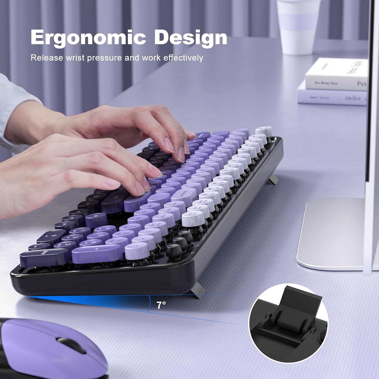 Teclado Inalámbrico Retro SQMD con Ratón Colorido USB 2.4GHz