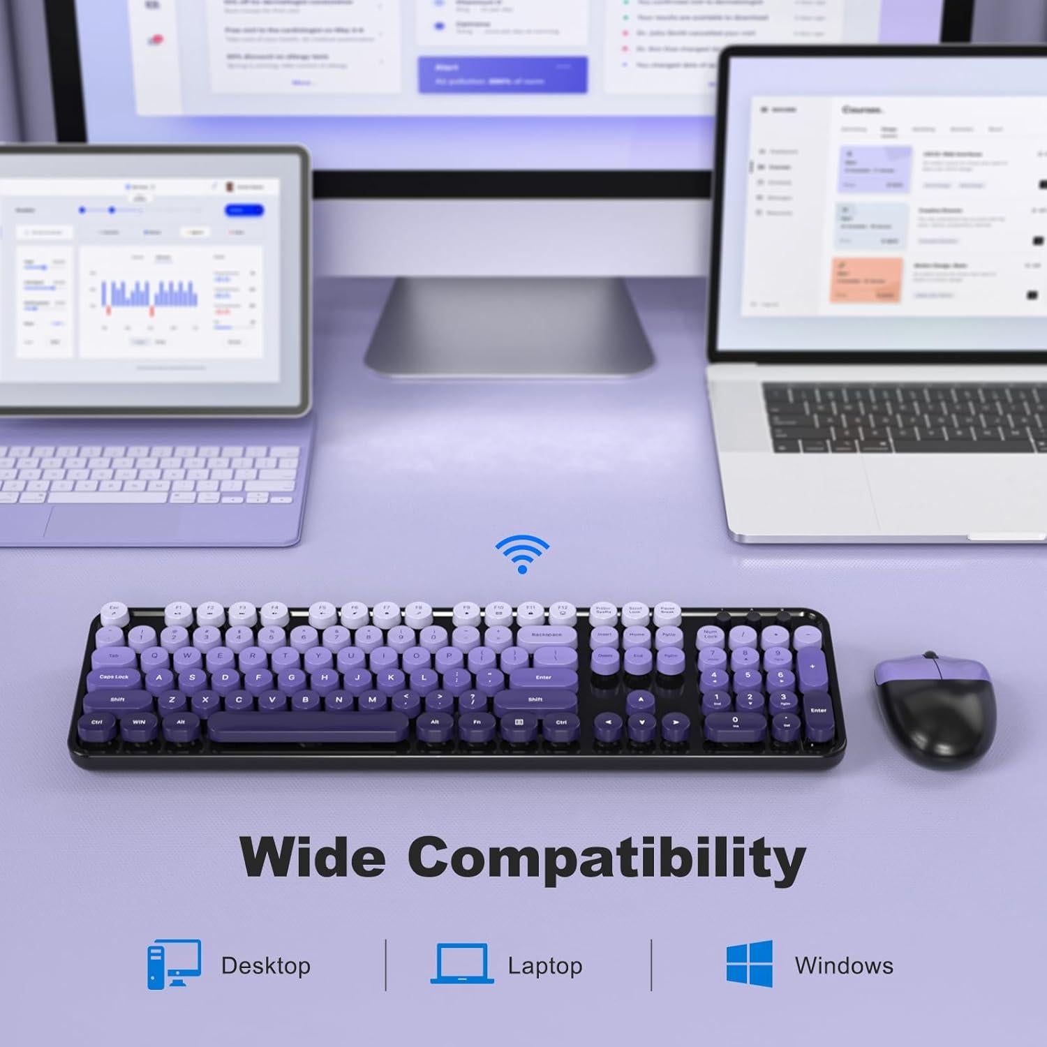 Teclado Inalámbrico Retro SQMD con Ratón Colorido USB 2.4GHz