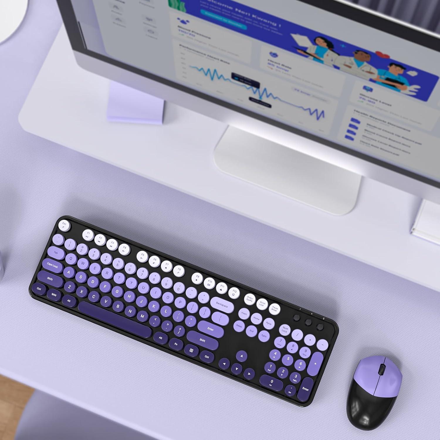 Teclado Inalámbrico Retro SQMD con Ratón Colorido USB 2.4GHz