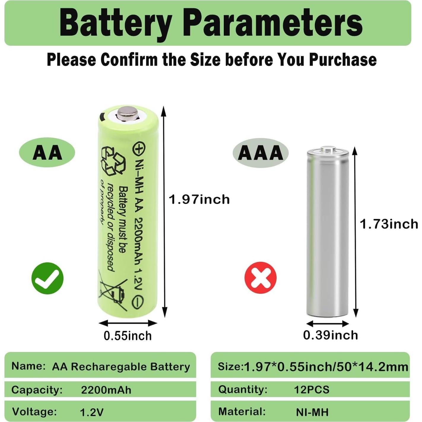 Baterías recargables AA Lombaour 2200mAh 12 unidades