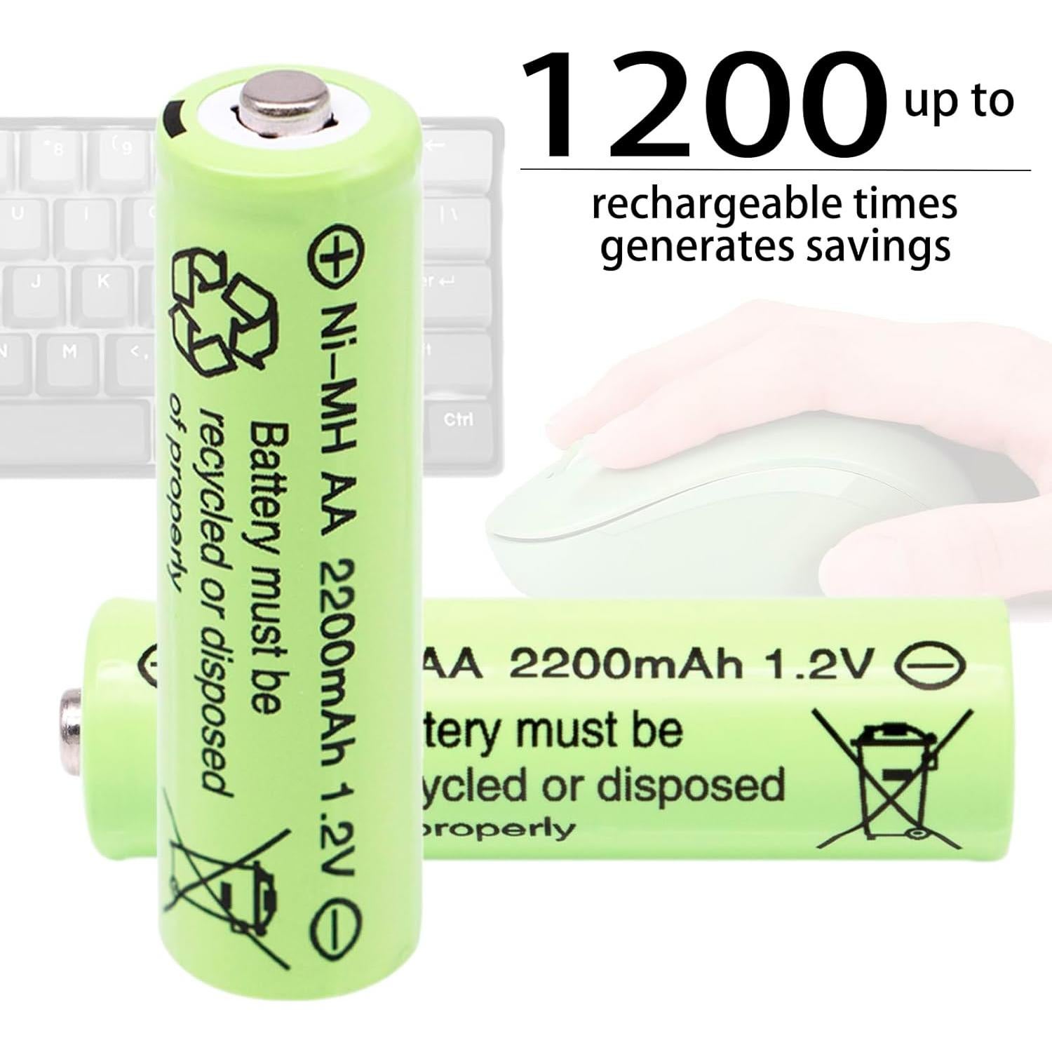 Baterías recargables AA Lombaour 2200mAh 12 unidades