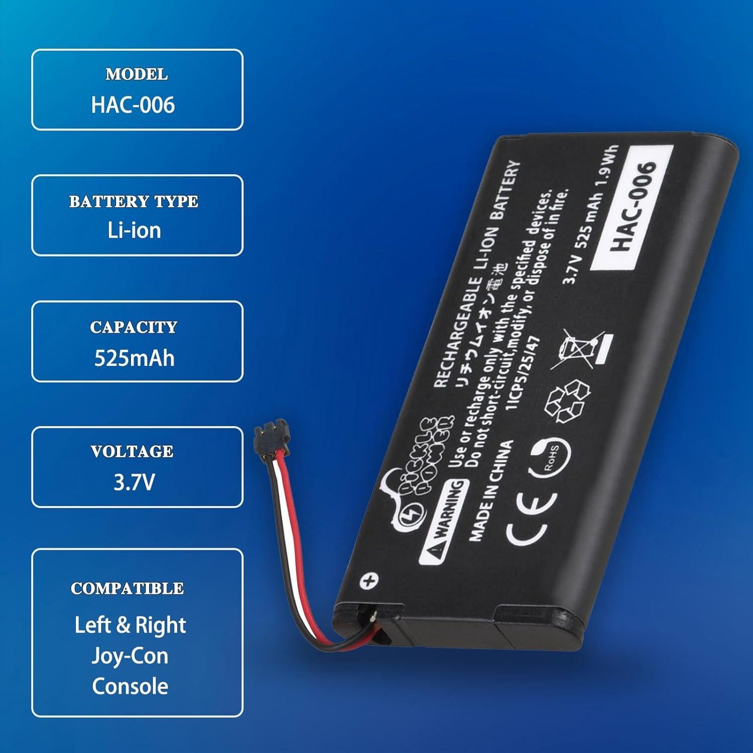 Batería de Reemplazo Joy-Con Pickle Power HAC-006 2pcs 525mAh