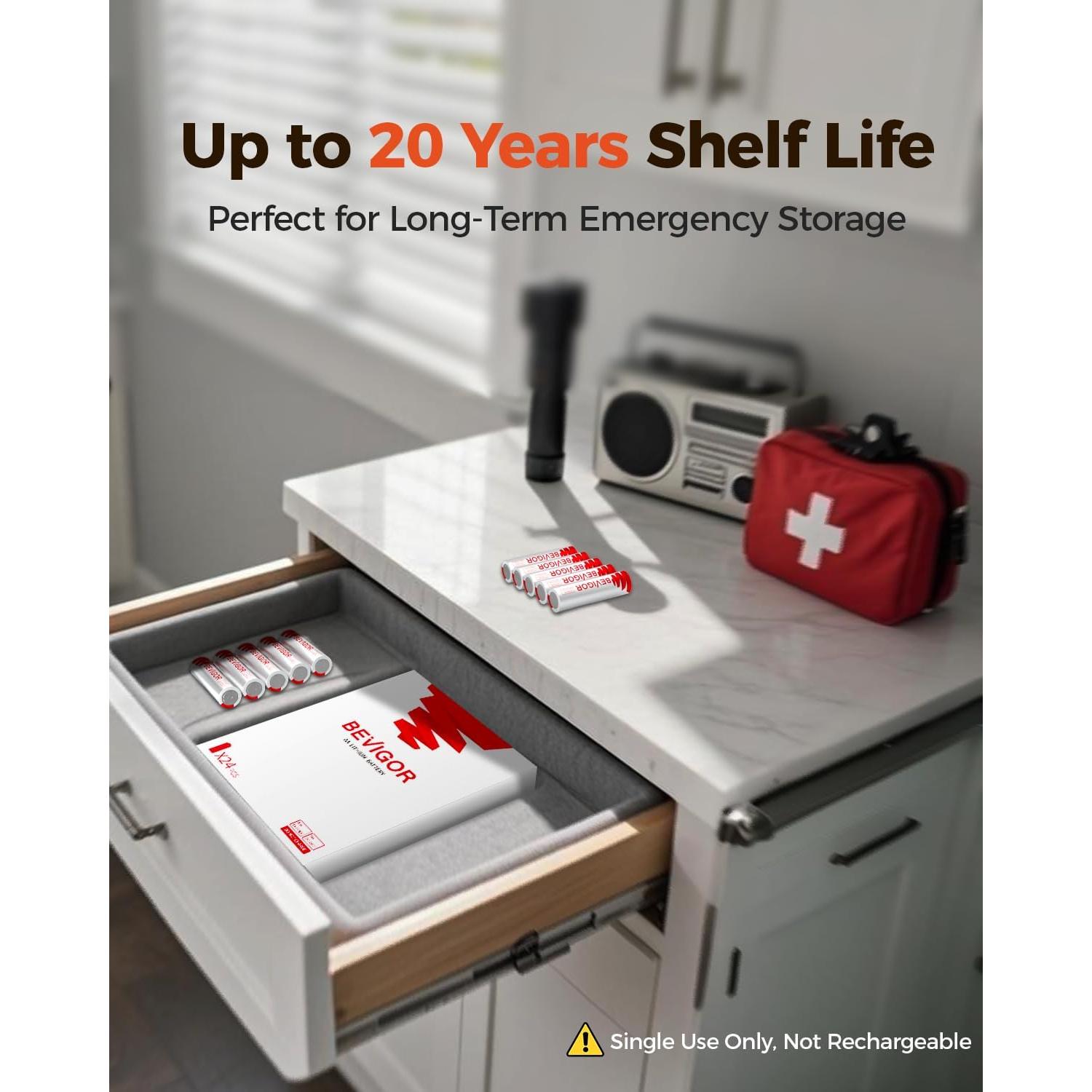 Baterías de Litio AA Bevigor 24 Unidades 1.5V 3000mAh