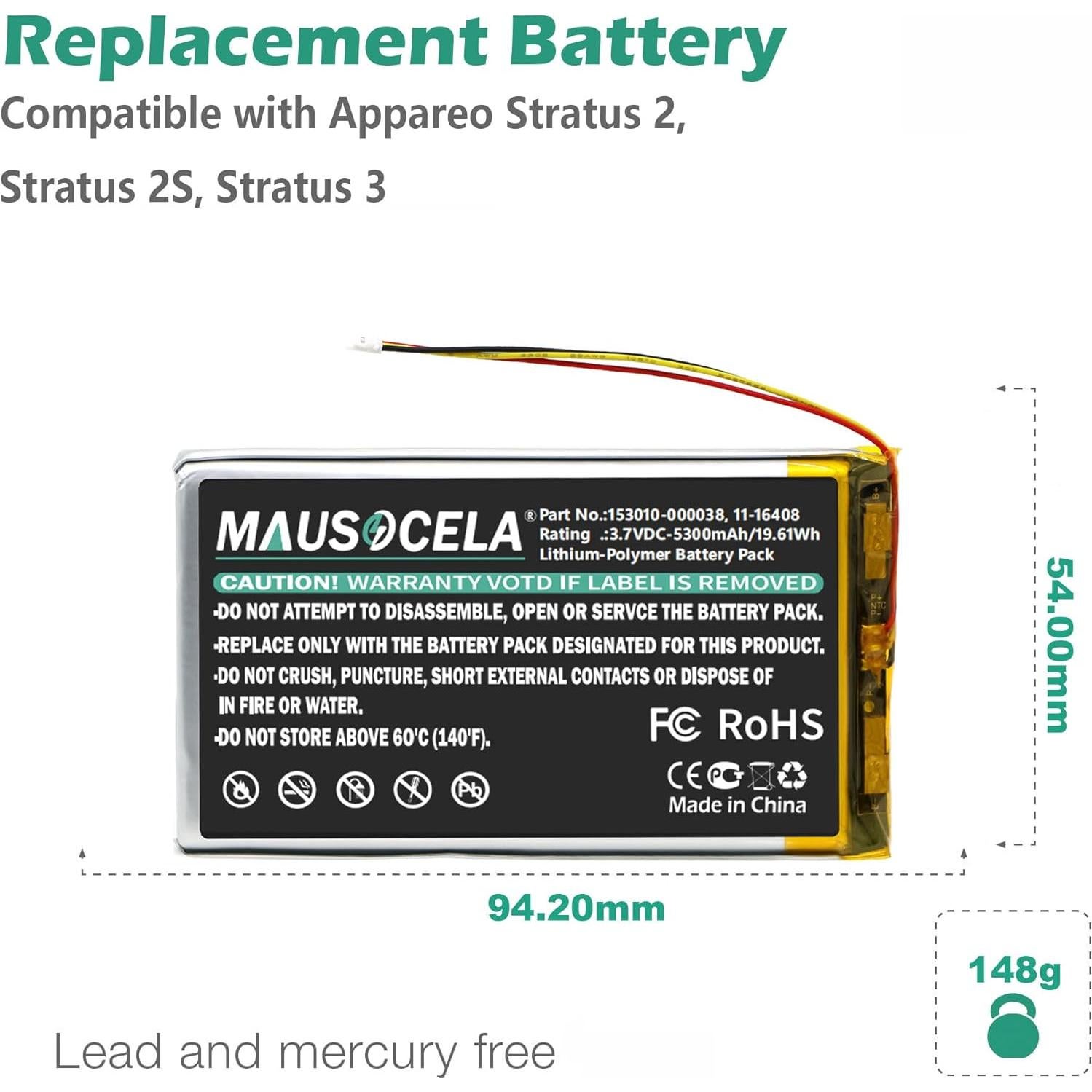Batería de Reemplazo 5300mAh MAUSOCELA para GPS Stratus 2/2S/3
