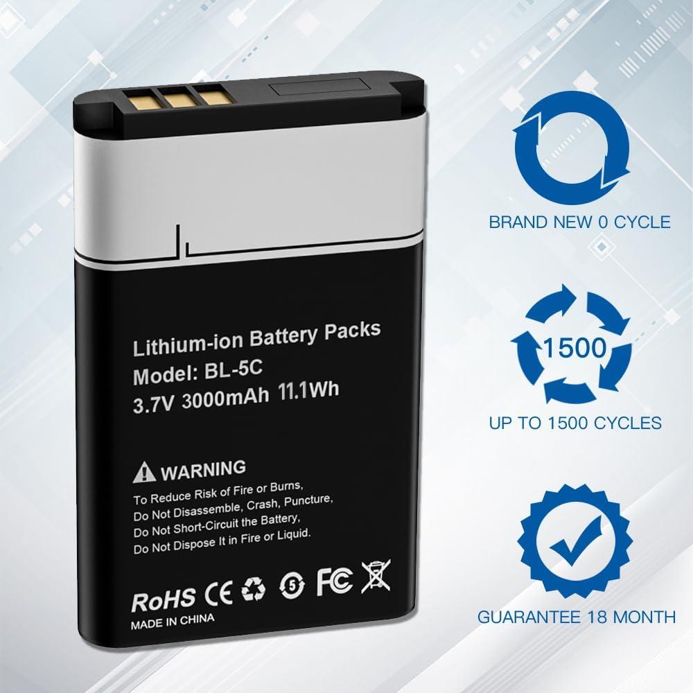 Batería BL-5C 3000mAh 2PCS Alta Capacidad para Dispositivos