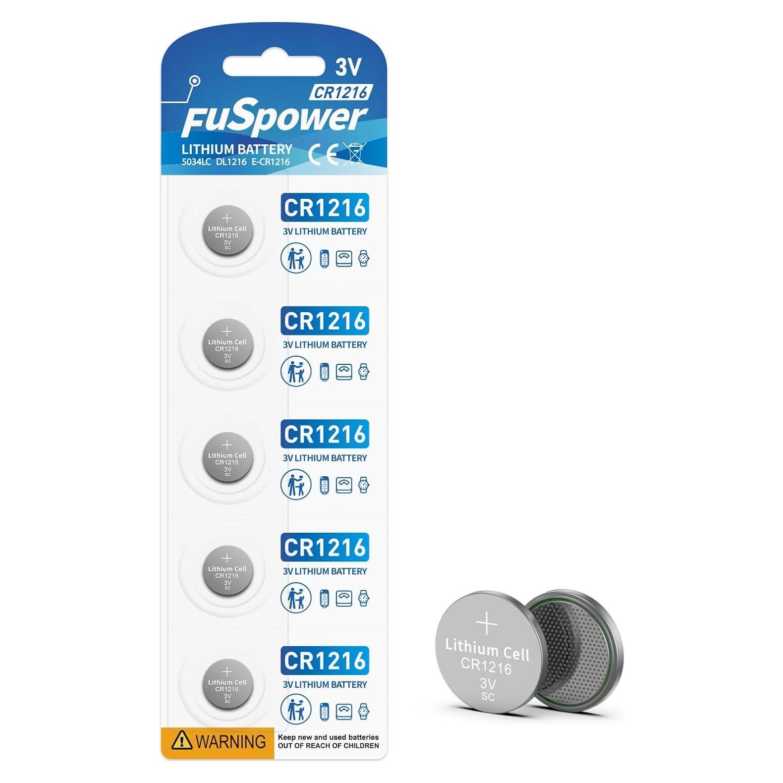 Batería de Litio CR1216 3V Fuspower - Paquete de 1