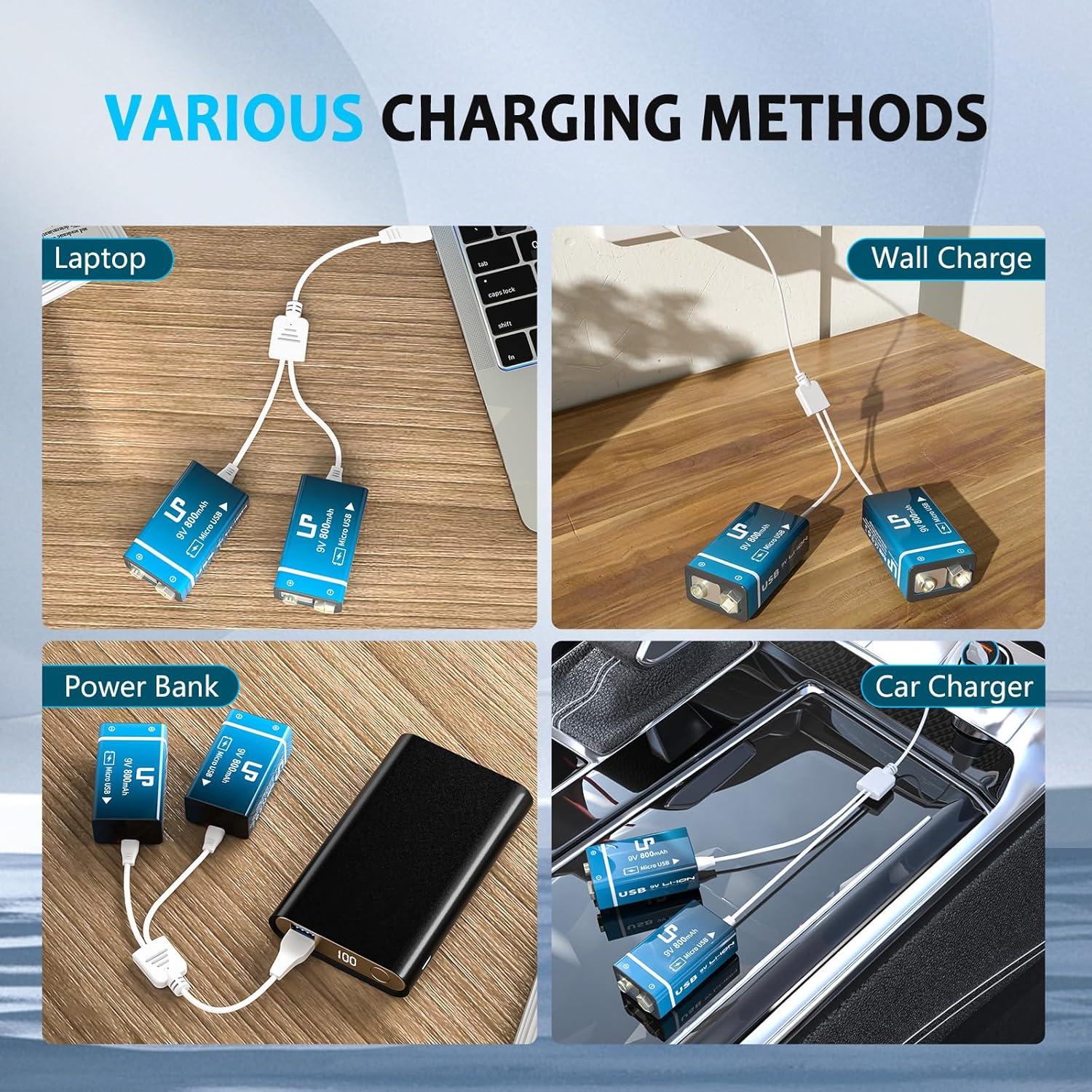 Paquete de 2 Baterías Recargables LP 9V 800mAh USB