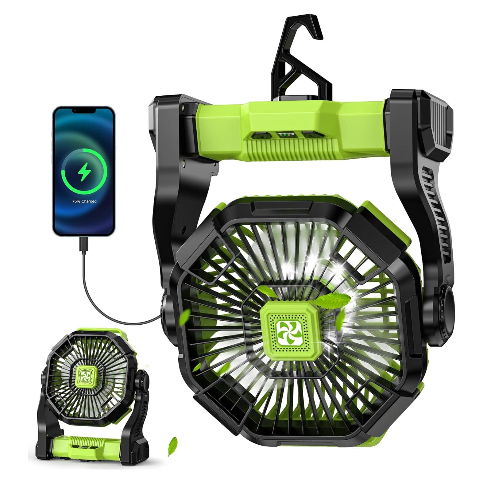Ventilador Portátil Doviluxe 12000mAh con Linterna LED Verde