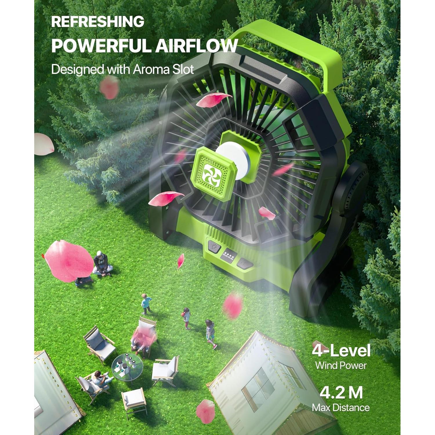 Ventilador Portátil Doviluxe 12000mAh con Linterna LED Verde