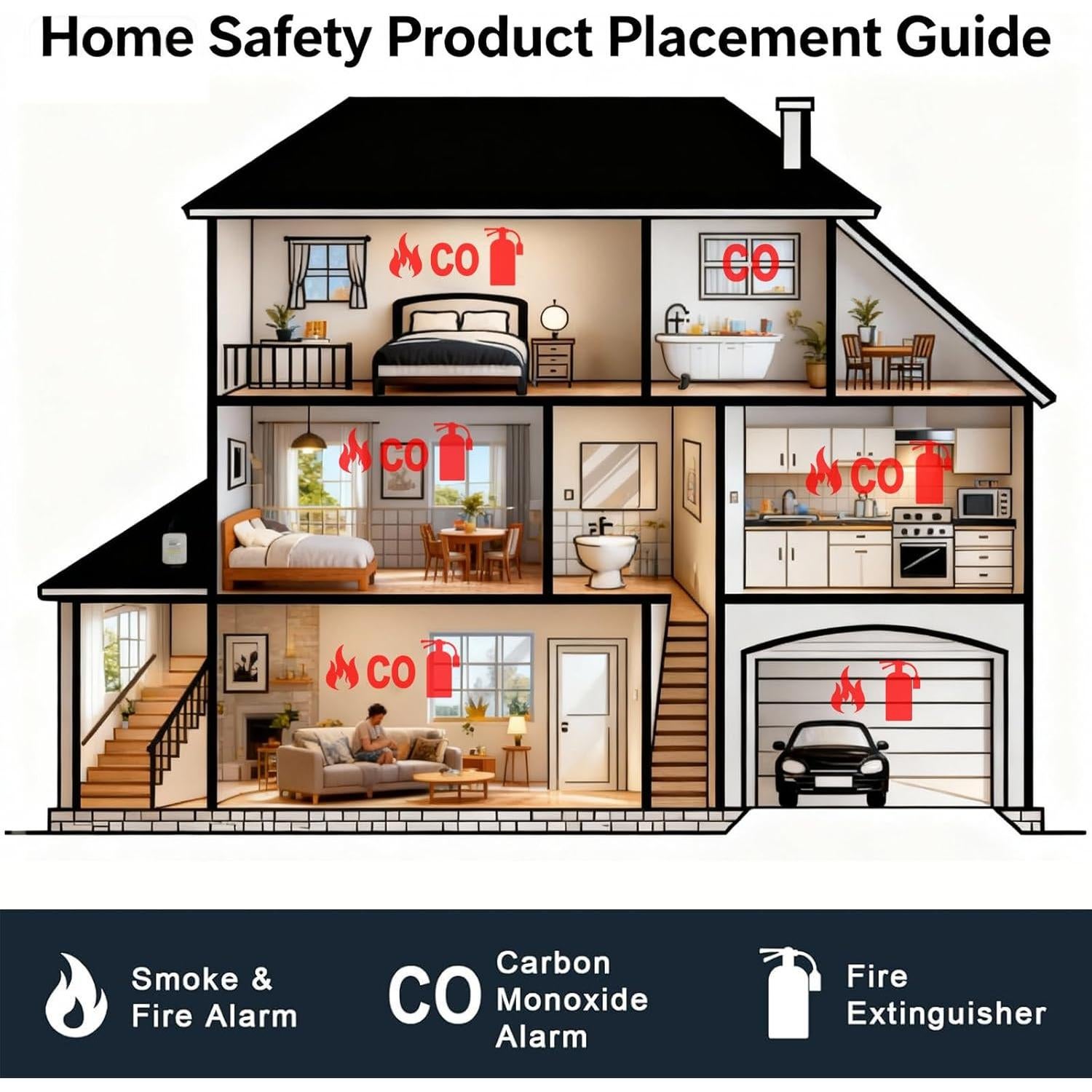 Detector de Humo y Monóxido de Carbono Siterwell GS888A 4 Paquete