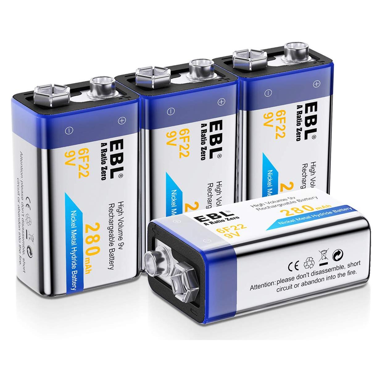 Baterías Recargables EBL 9V NiMH 280mAh Paquete de 4