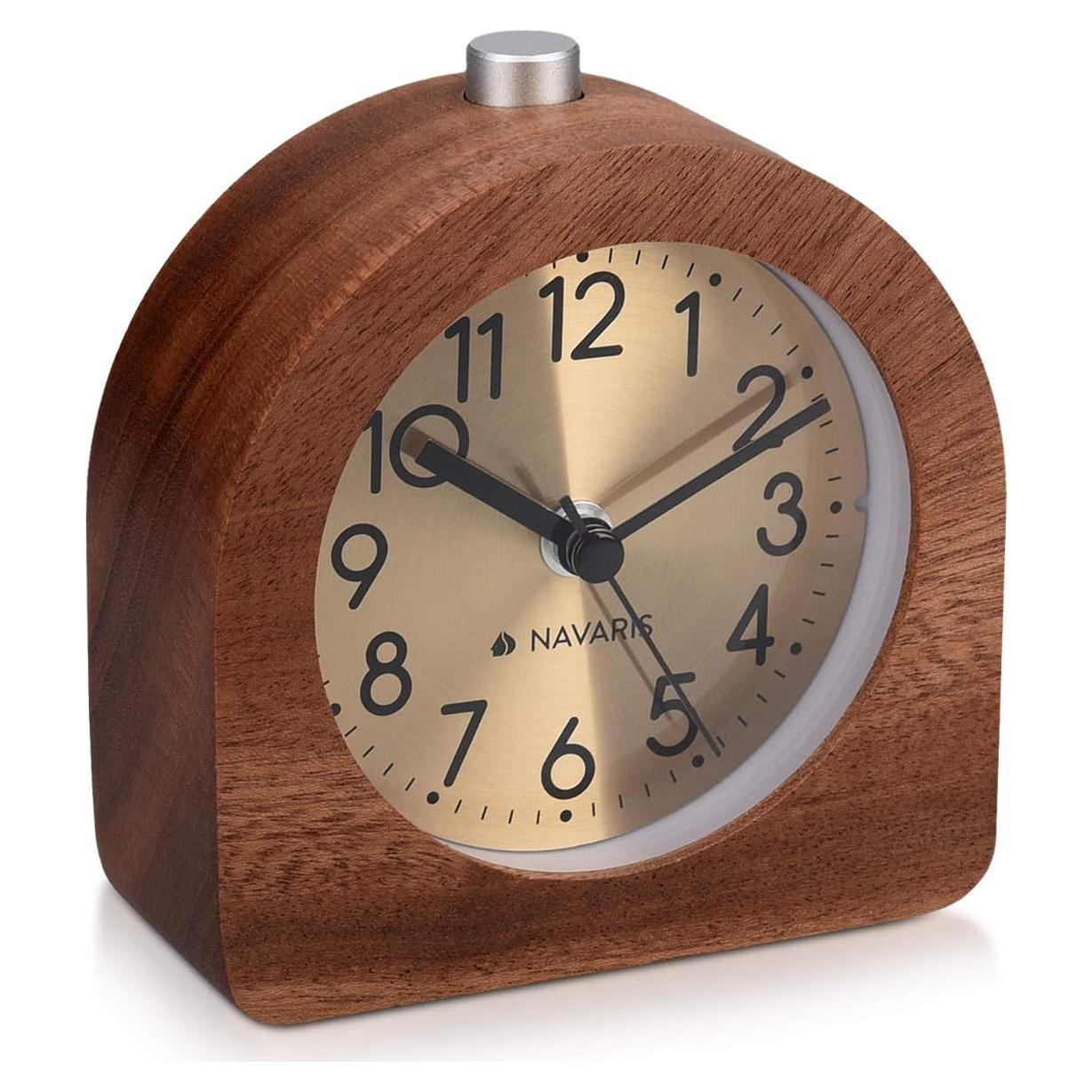 Reloj de Alarma Analógico Navaris de Madera Semirredonda