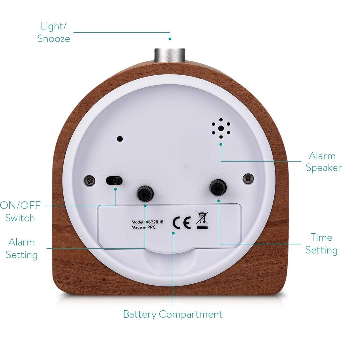 Reloj de Alarma Analógico Navaris de Madera Semirredonda