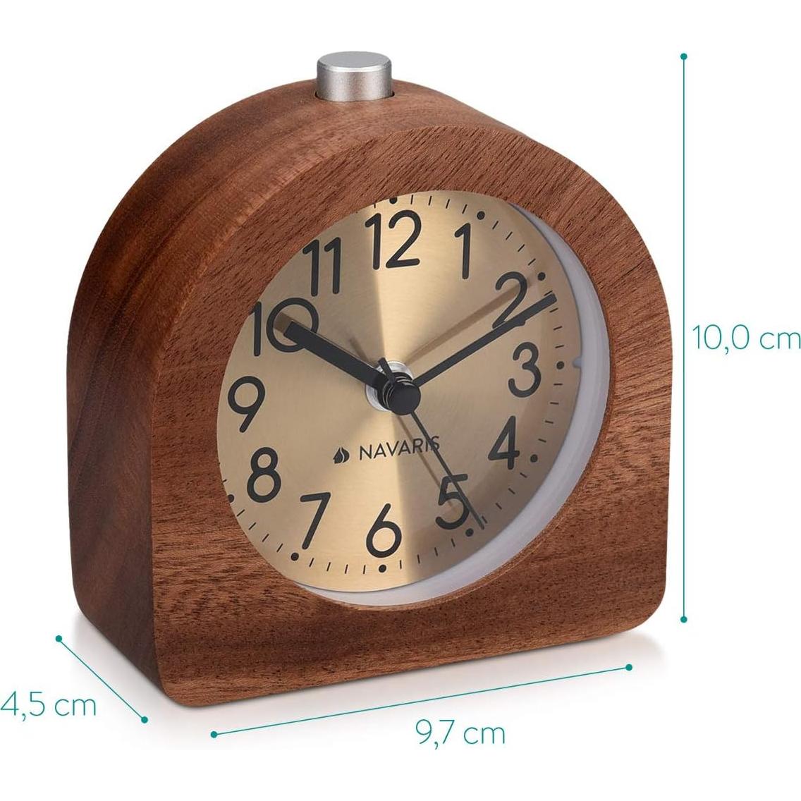 Reloj de Alarma Analógico Navaris de Madera Semirredonda