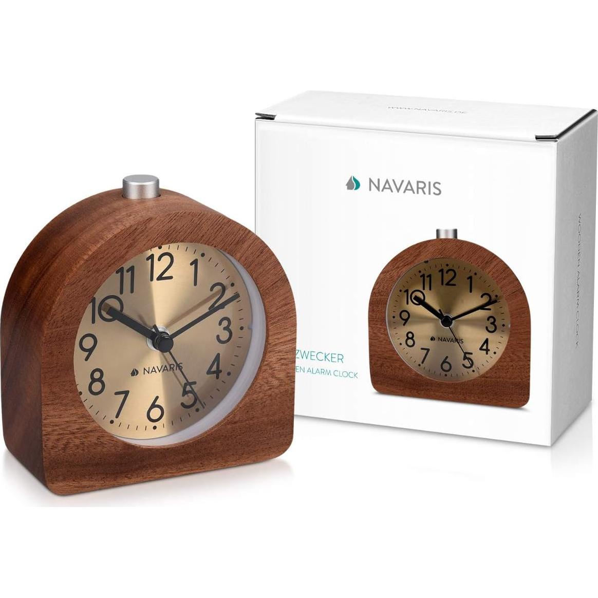 Reloj de Alarma Analógico Navaris de Madera Semirredonda