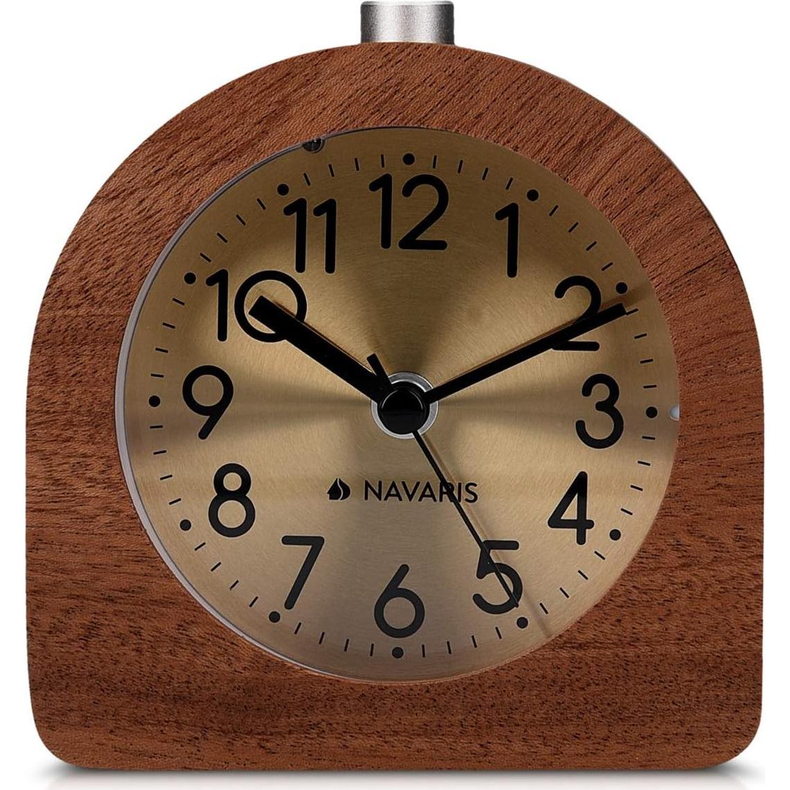 Reloj de Alarma Analógico Navaris de Madera Semirredonda