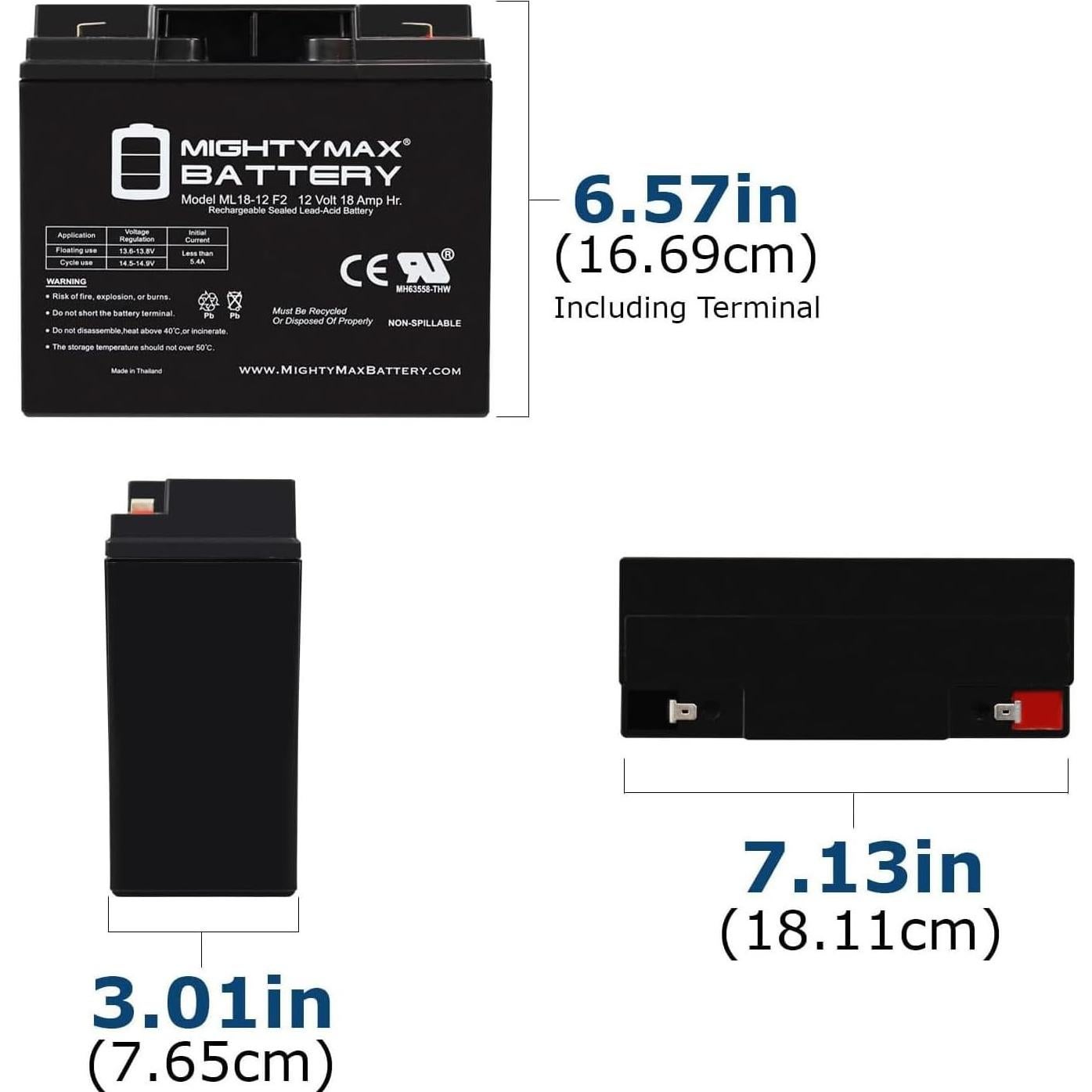 Batería recargable Mighty Max ML18-12F2 12V 18AH F2 SLA AGM