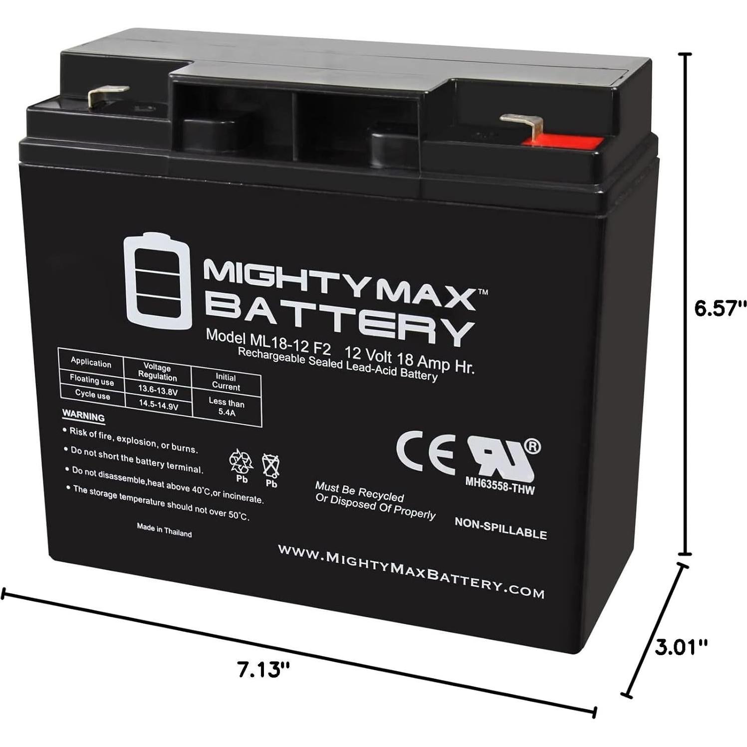 Batería recargable Mighty Max ML18-12F2 12V 18AH F2 SLA AGM