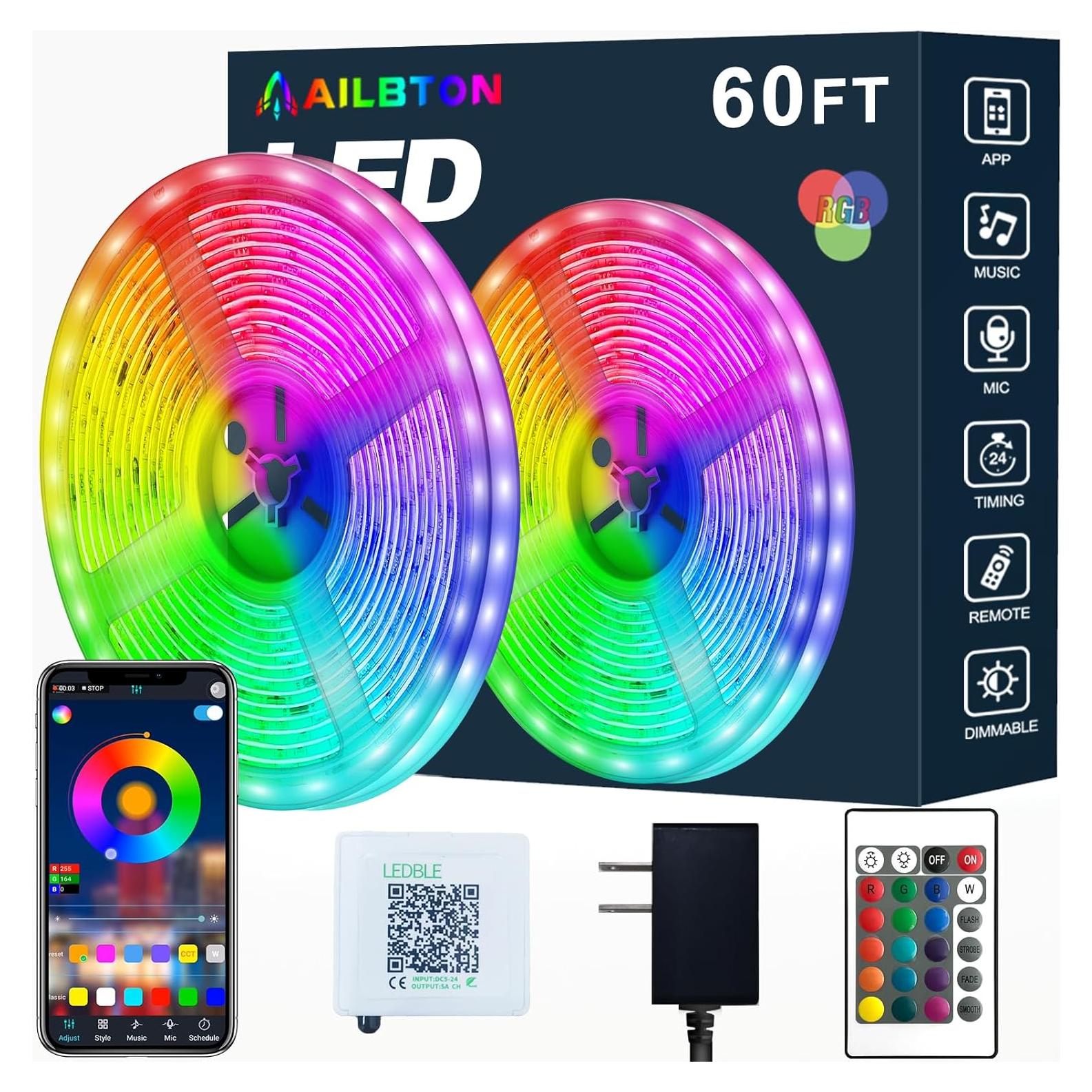 Tiras de Luz LED AILBTON 18 m RGB Control Remoto Bluetooth