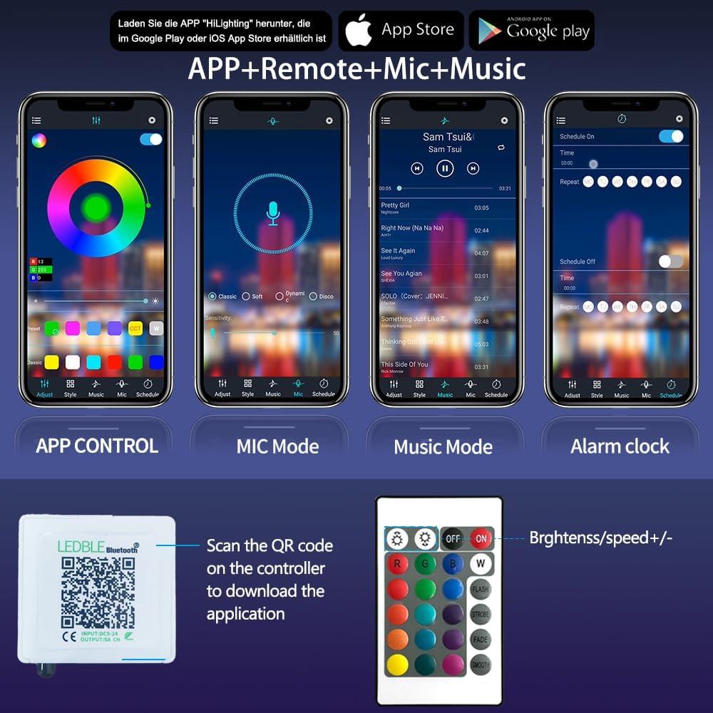 Tiras de Luz LED AILBTON 18 m RGB Control Remoto Bluetooth