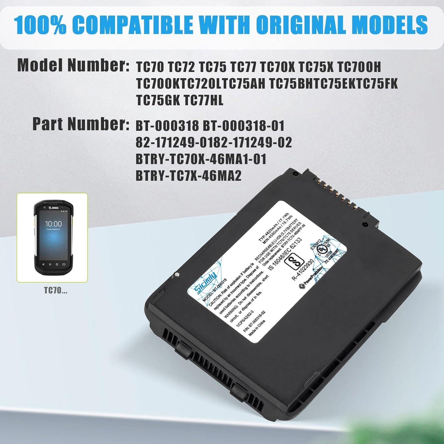 20 Baterías de Reemplazo Polímero Litio Sicimly para Zebra TC70 TC75