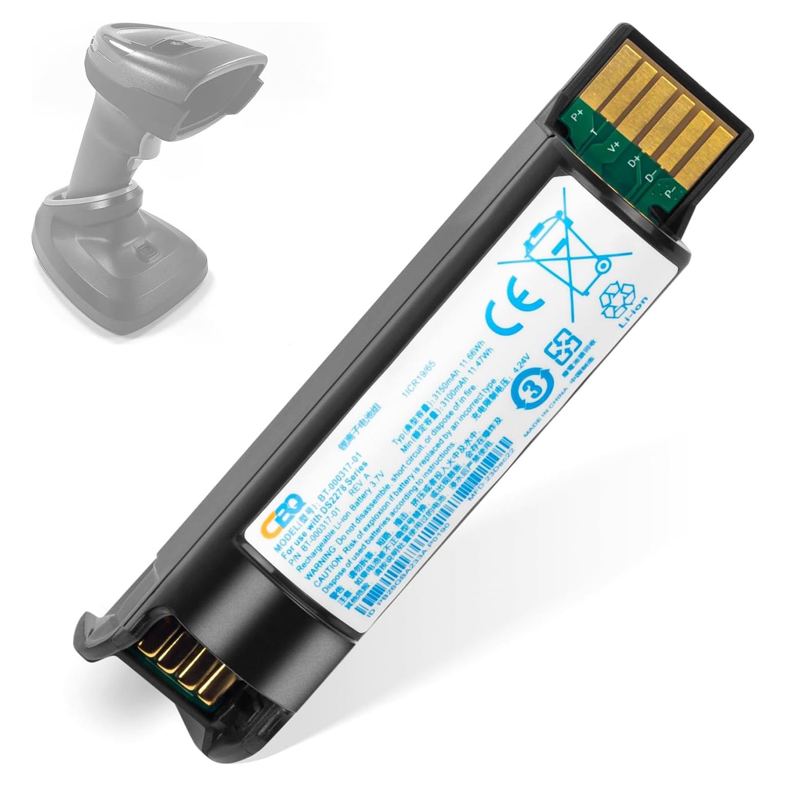 Batería de Reemplazo CBQ BT-000317-01 para Escáner Zebra DS22 DS2278