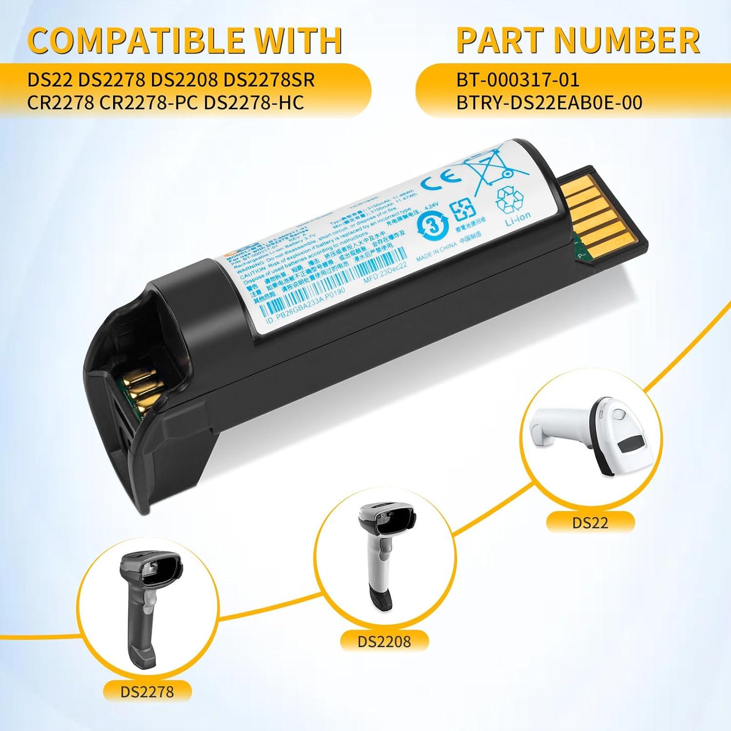 Batería de Reemplazo CBQ BT-000317-01 para Escáner Zebra DS22 DS2278