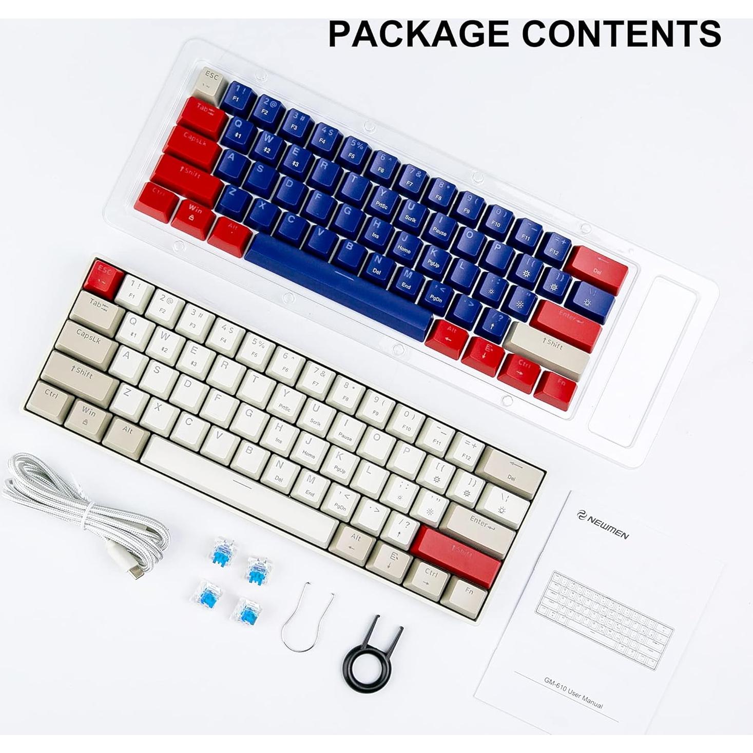 Teclado Mecánico Inalámbrico Newmen GM610 60% RGB Azul