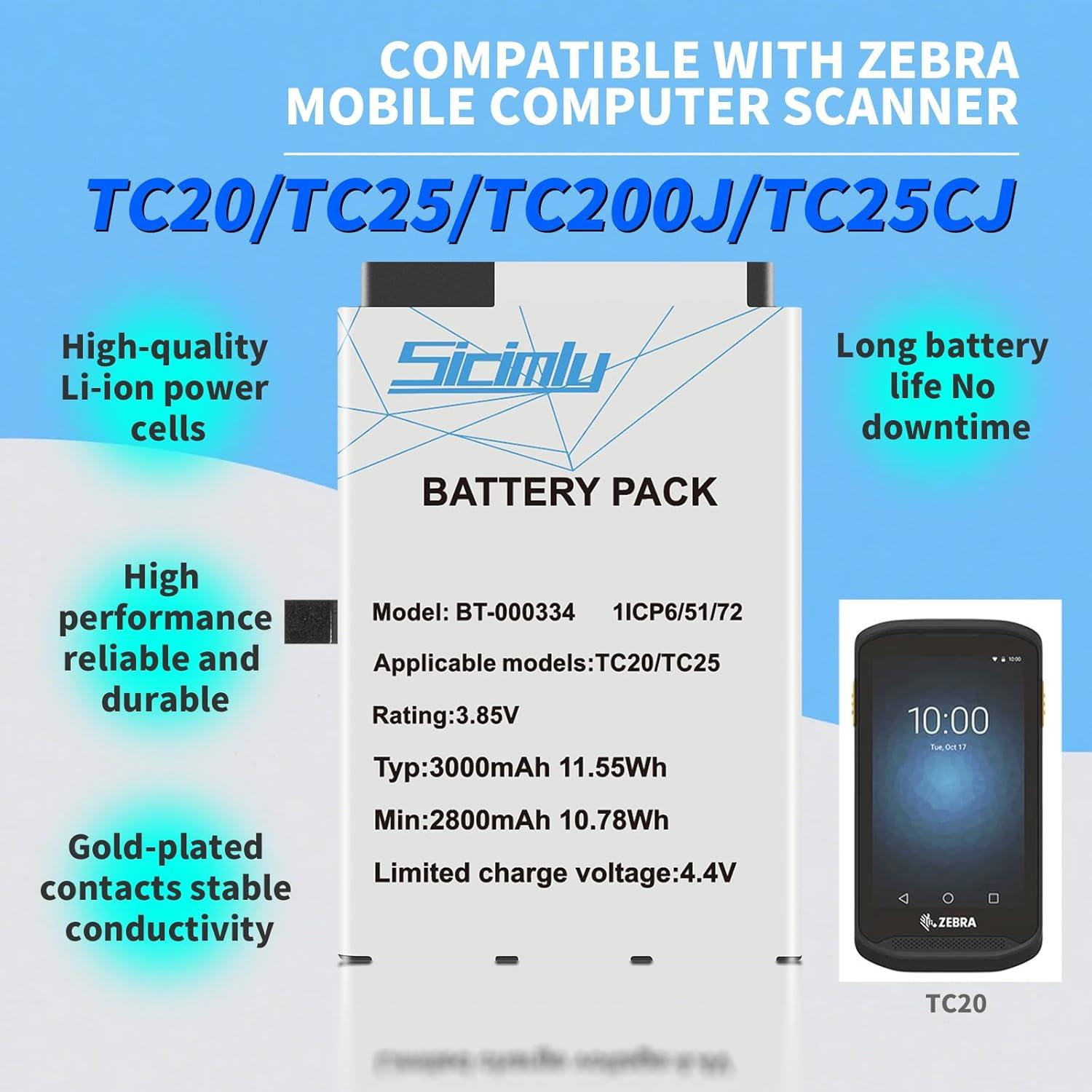 Batería de Reemplazo 3000mAh para Zebra TC20 TC25 TC200J