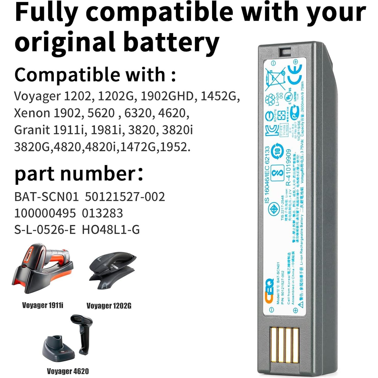 Batería de Reemplazo CBQ 2600mAh para Honeywell Voyager