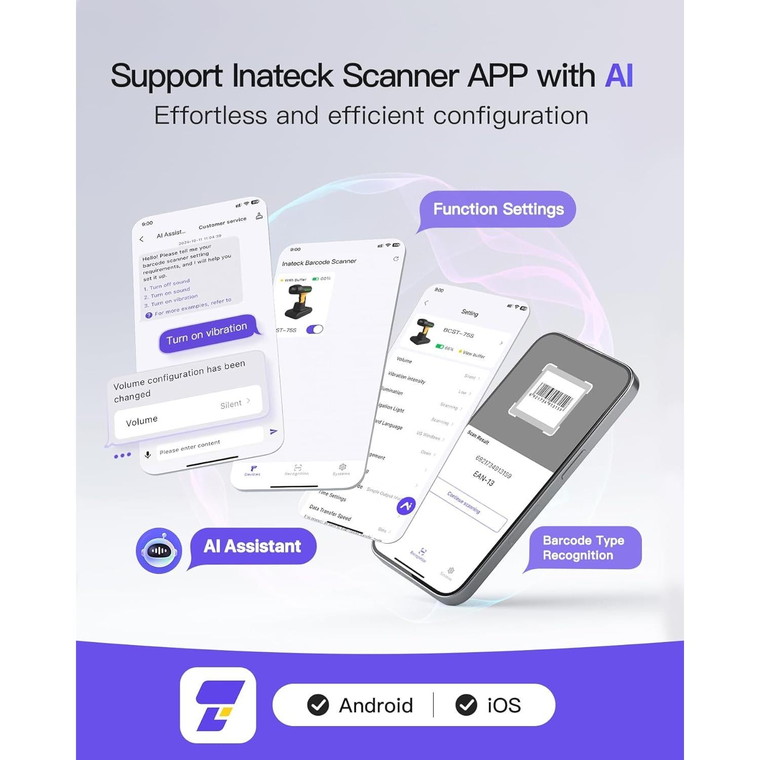 Escáner de Código de Barras Inateck BCST-75S Inalámbrico IP67