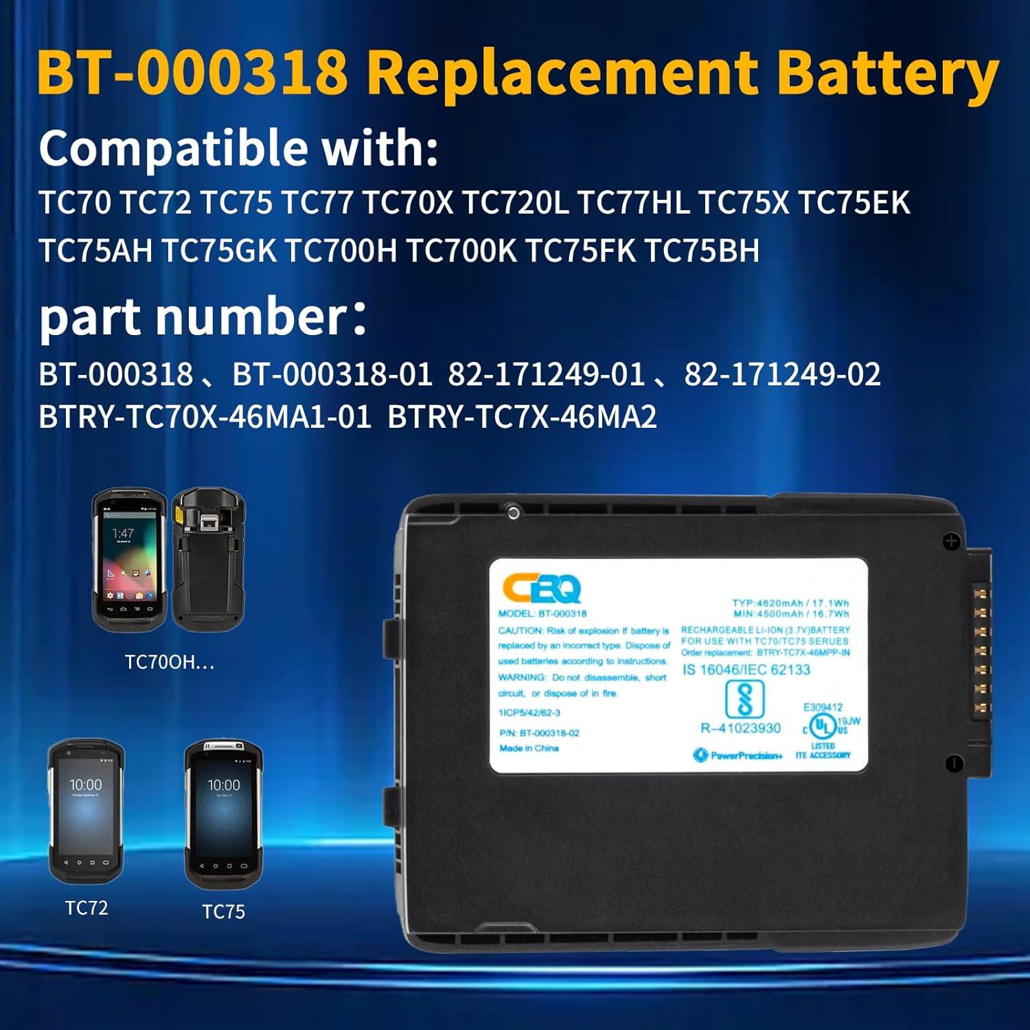 Batería de Reemplazo CBQ BT-000318 para Zebra TC70 TC75 4620mAh