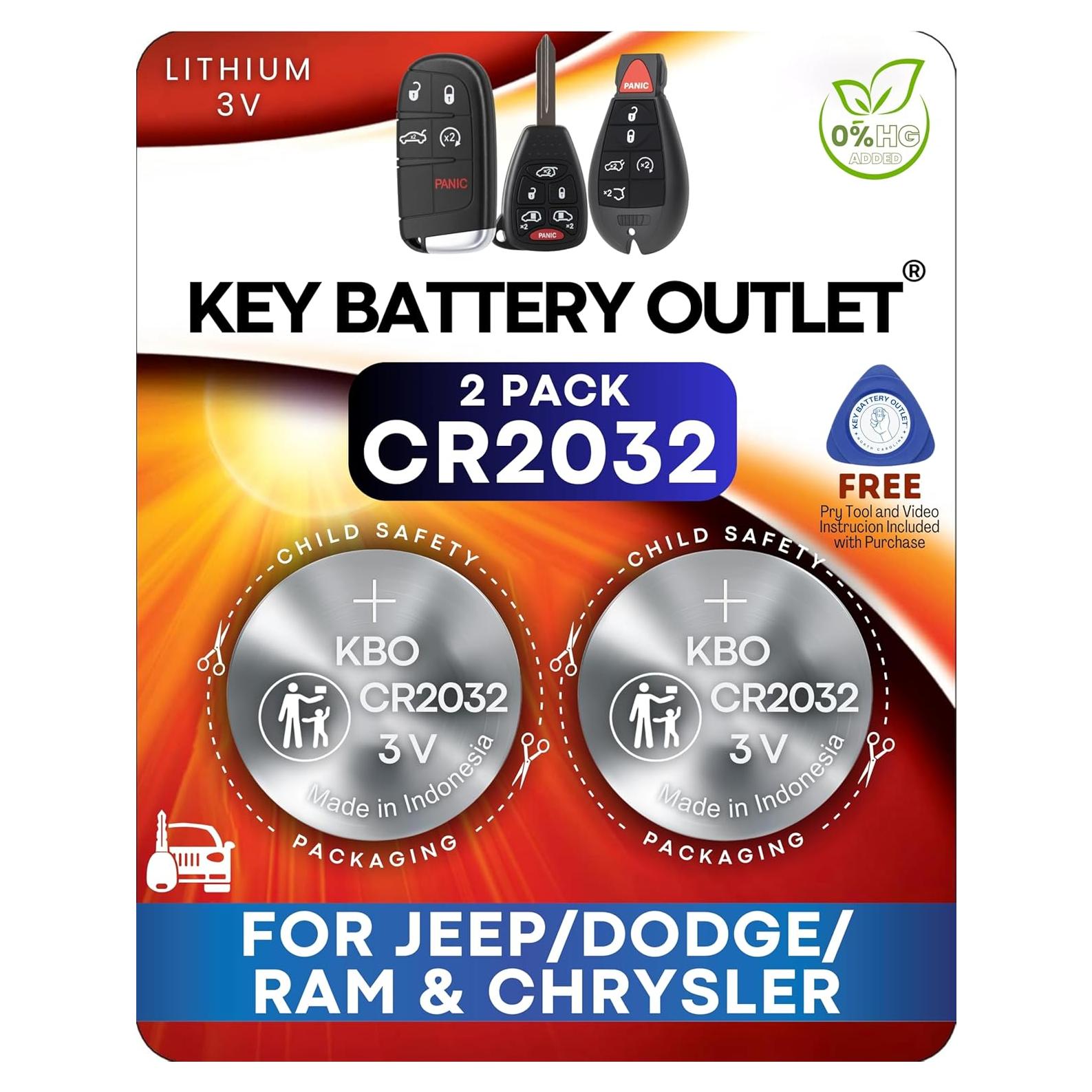 Baterías CR2032 Key Battery Outlet para Jeep y Dodge - Paquete de 2