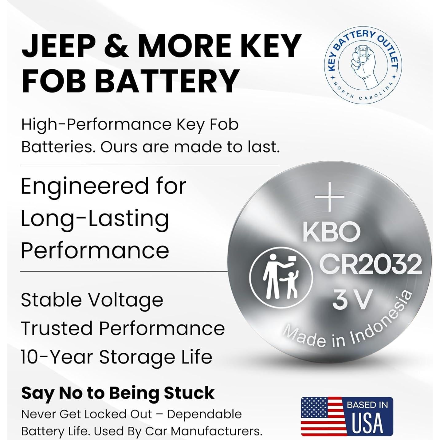 Baterías CR2032 Key Battery Outlet para Jeep y Dodge - Paquete de 2