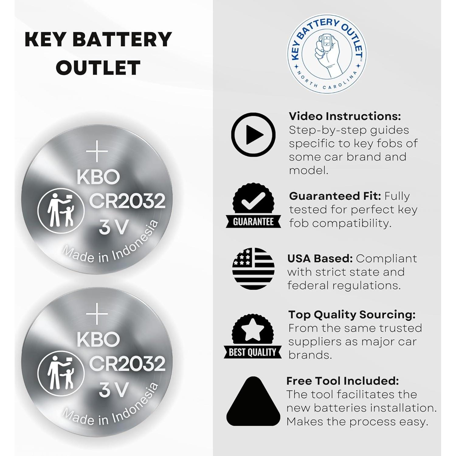 Baterías CR2032 Key Battery Outlet para Jeep y Dodge - Paquete de 2