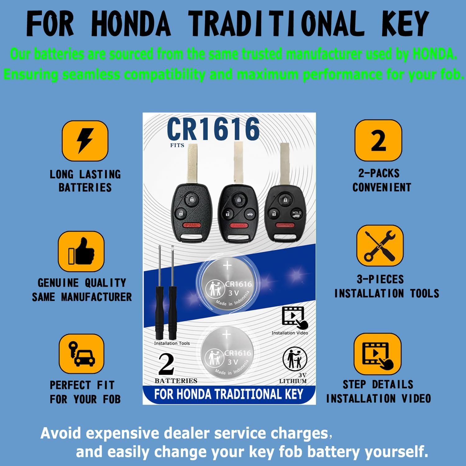 Baterías CR1616 para Llave Remota Honda - Paquete de 2